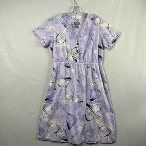 Naturals D&Co Dress Sp Small Petite Linen Blend Pockets Comfort Coastal Purple